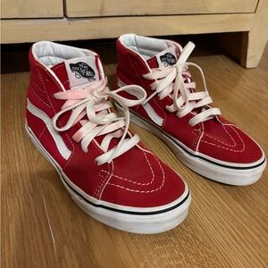 Vans Kids “Off the Wall” Red and White High-Top Sneakers